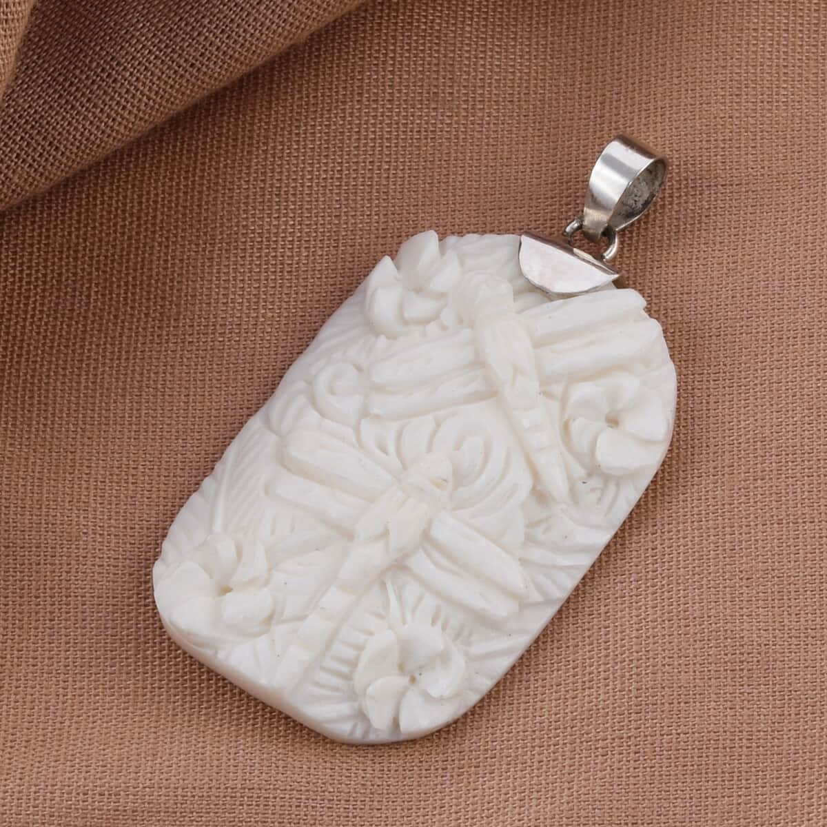 BALI GODDESS Carved Bone Dragonfly Pendant in Sterling Silver image number 1