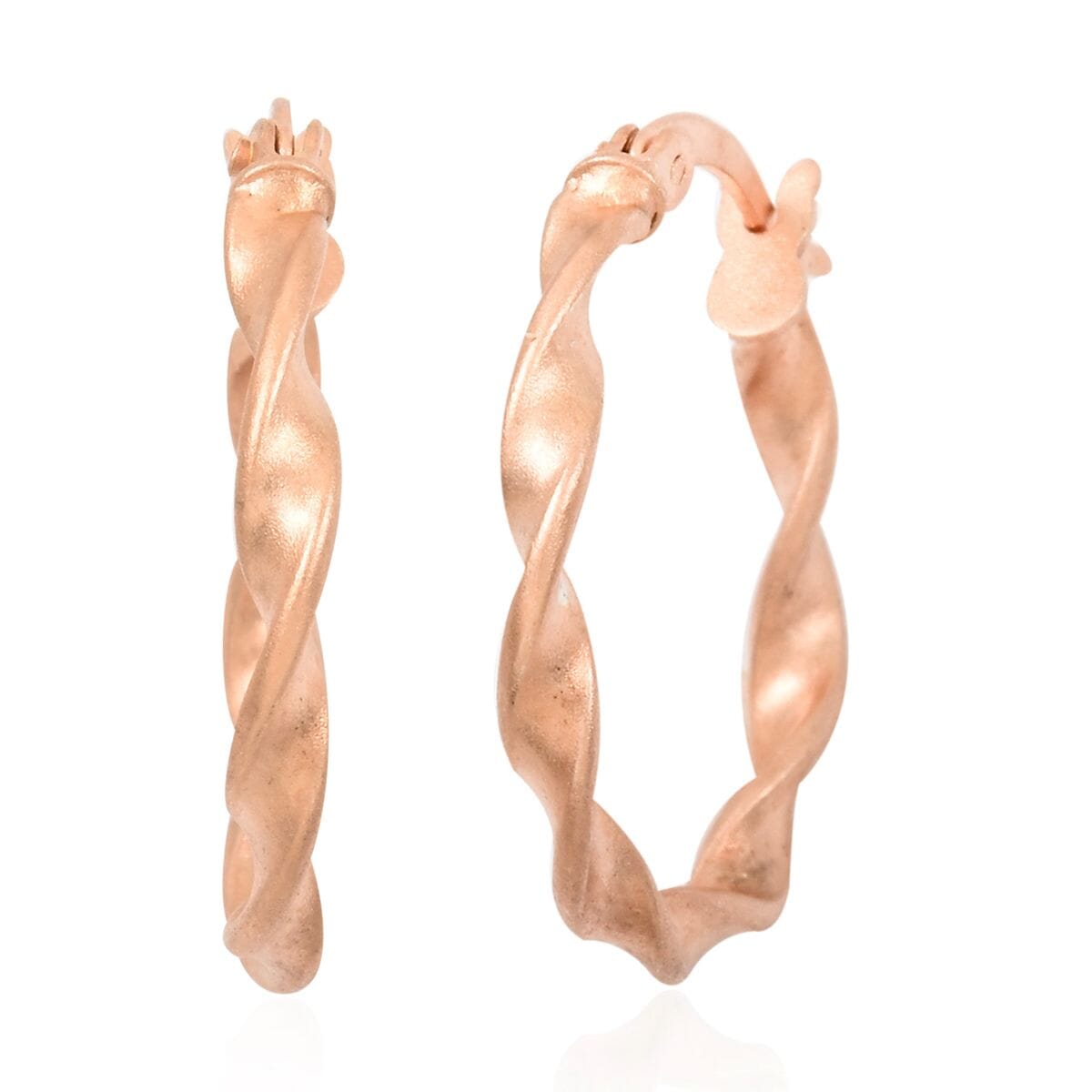 14K Rose Gold  Over Sterling Silver Scalloped Hoop Earrings 1.40 Grams image number 0