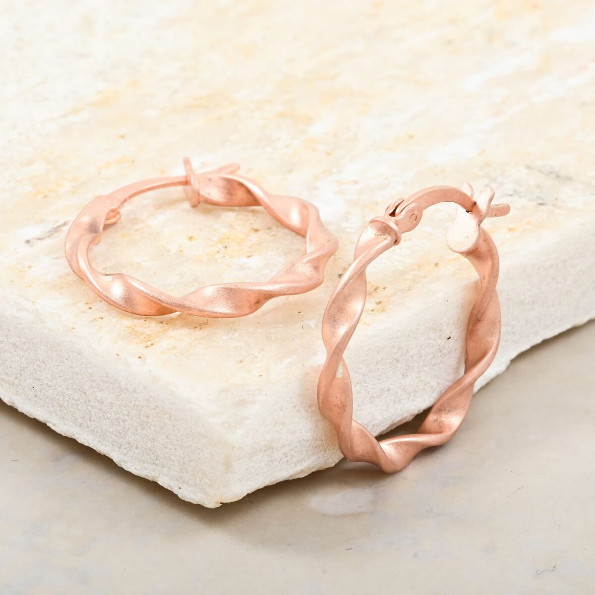 14K Rose Gold  Over Sterling Silver Scalloped Hoop Earrings 1.40 Grams image number 1