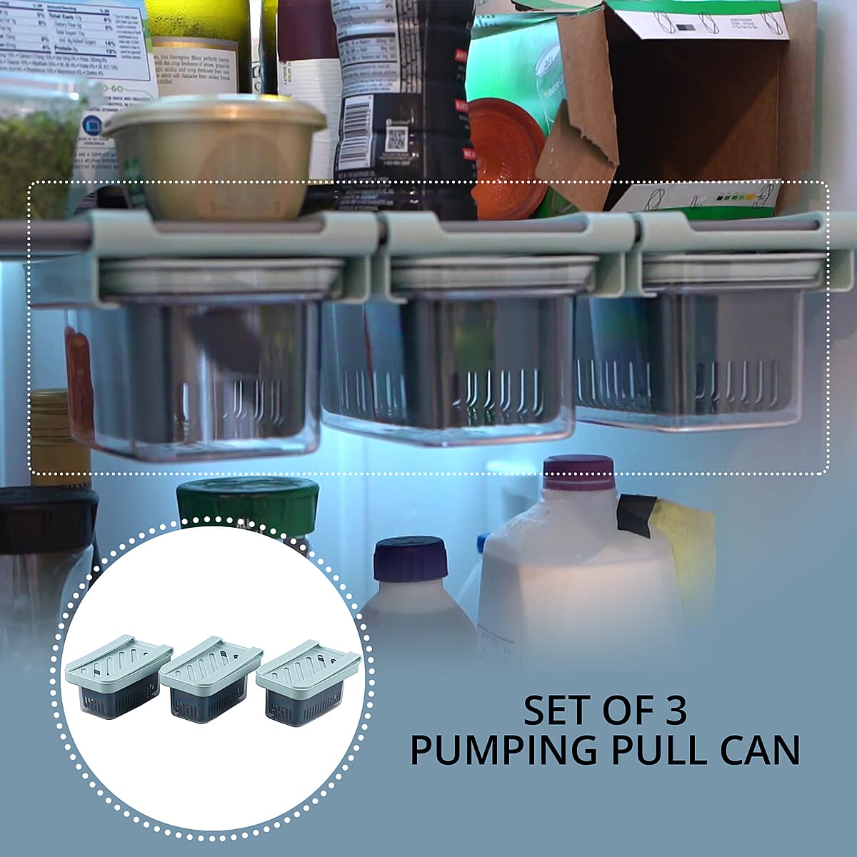 Set of 3 Blue Refrigerator Storage Drawers image number 1