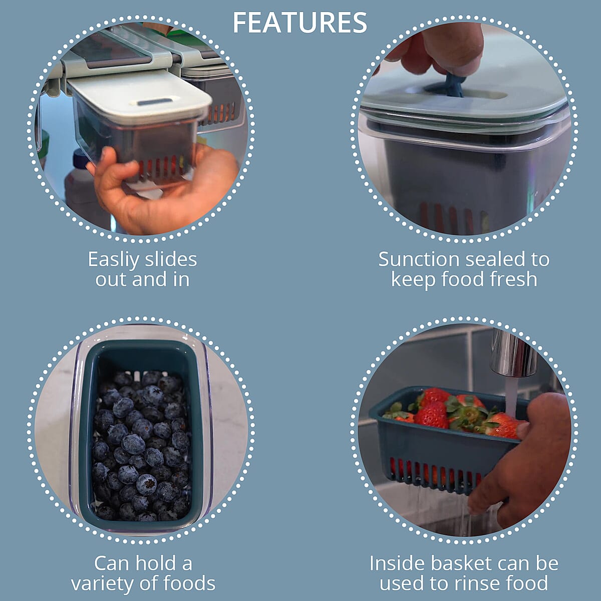 Set of 3 Blue Refrigerator Storage Drawers image number 2