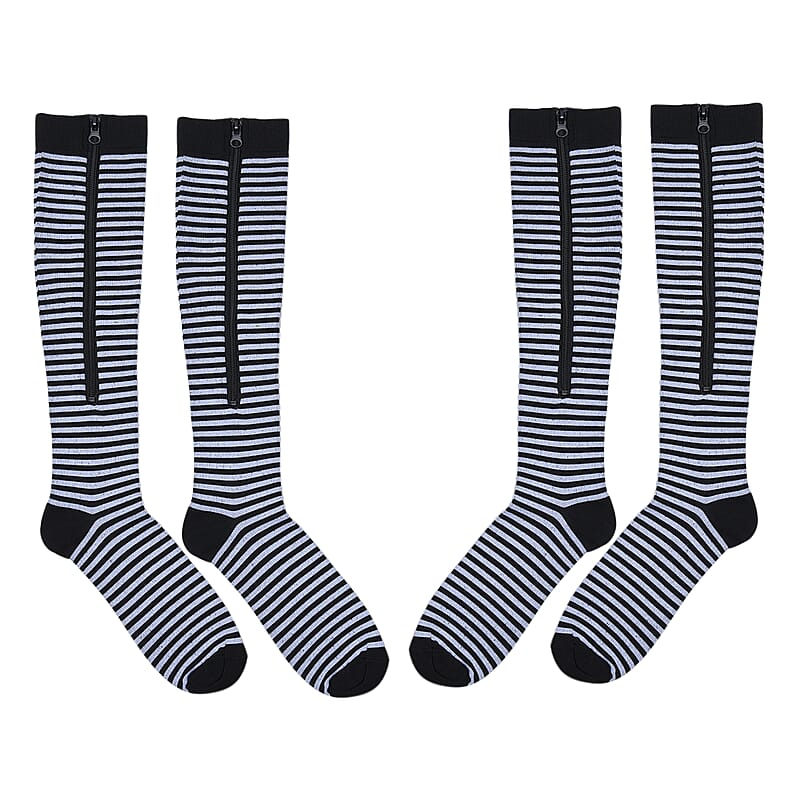 Set of 2 Pairs Black and White Zipper Compression Socks (XXL)-15-20mmHg
