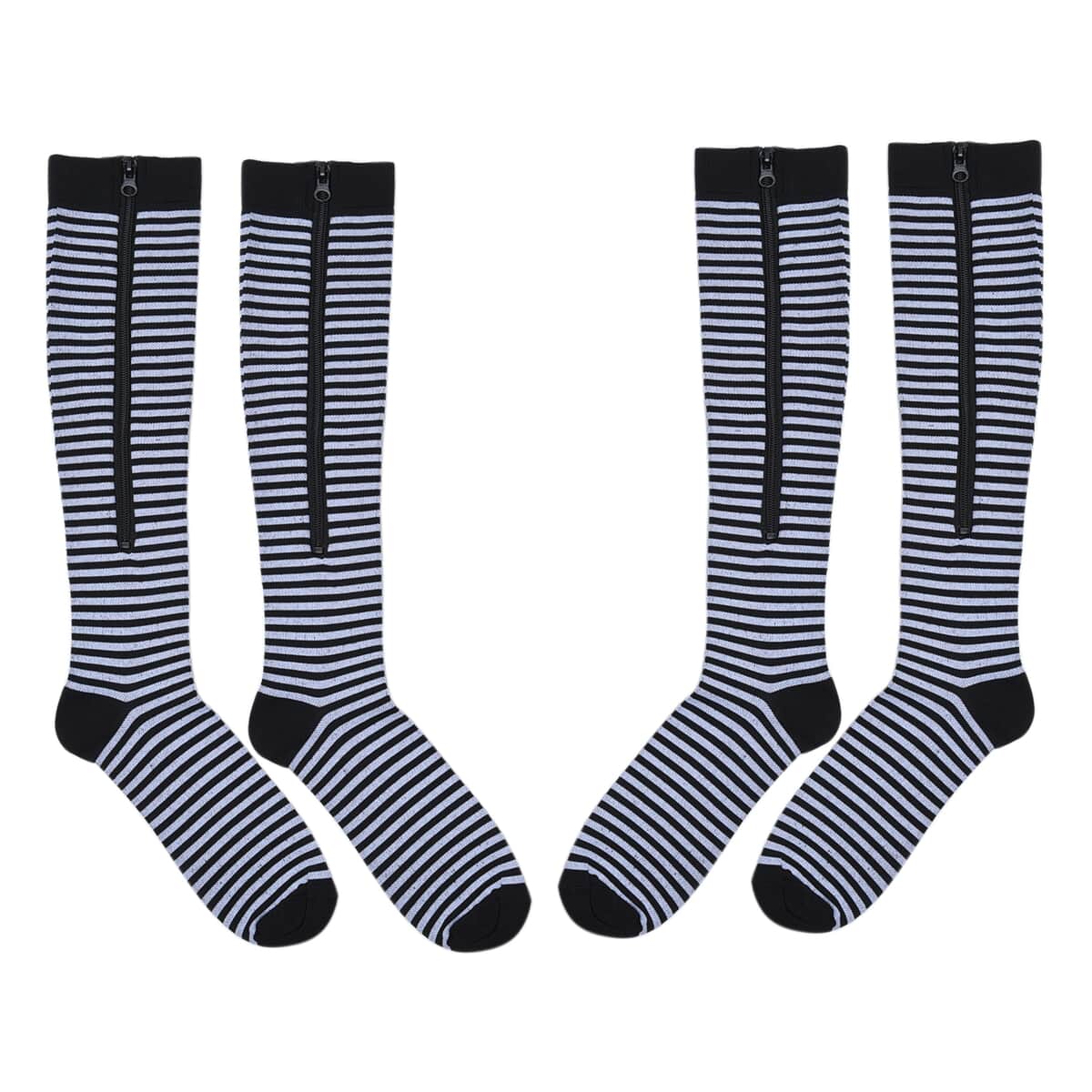 Set of 2 Black and White Spandex & Nylon 15-20mmHg Compression Socks with Zipper - XXL image number 1