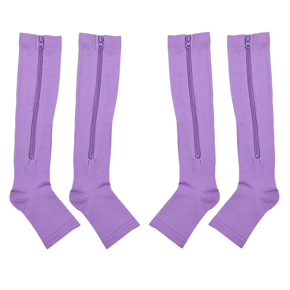 Set of 2 Pairs Purple Zipper Compression Socks with Open Toe (S/M)-15-20mmHg image number 5
