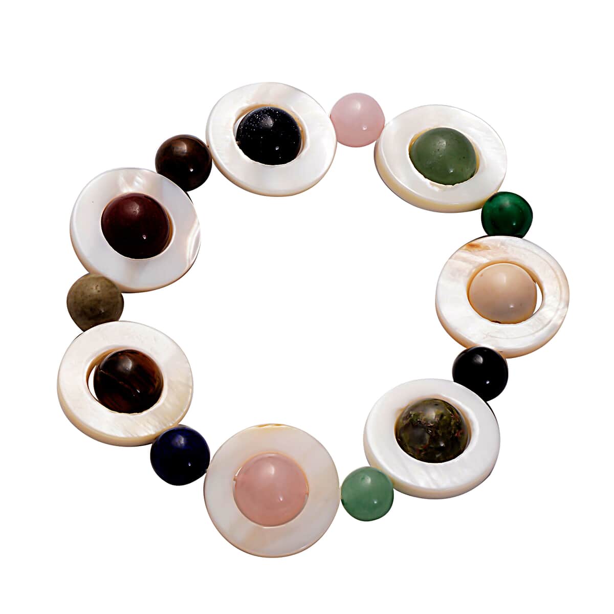 Mother of Pearl and Multi Gemstone Elastic Stretch Bracelet 168.00 ctw image number 0