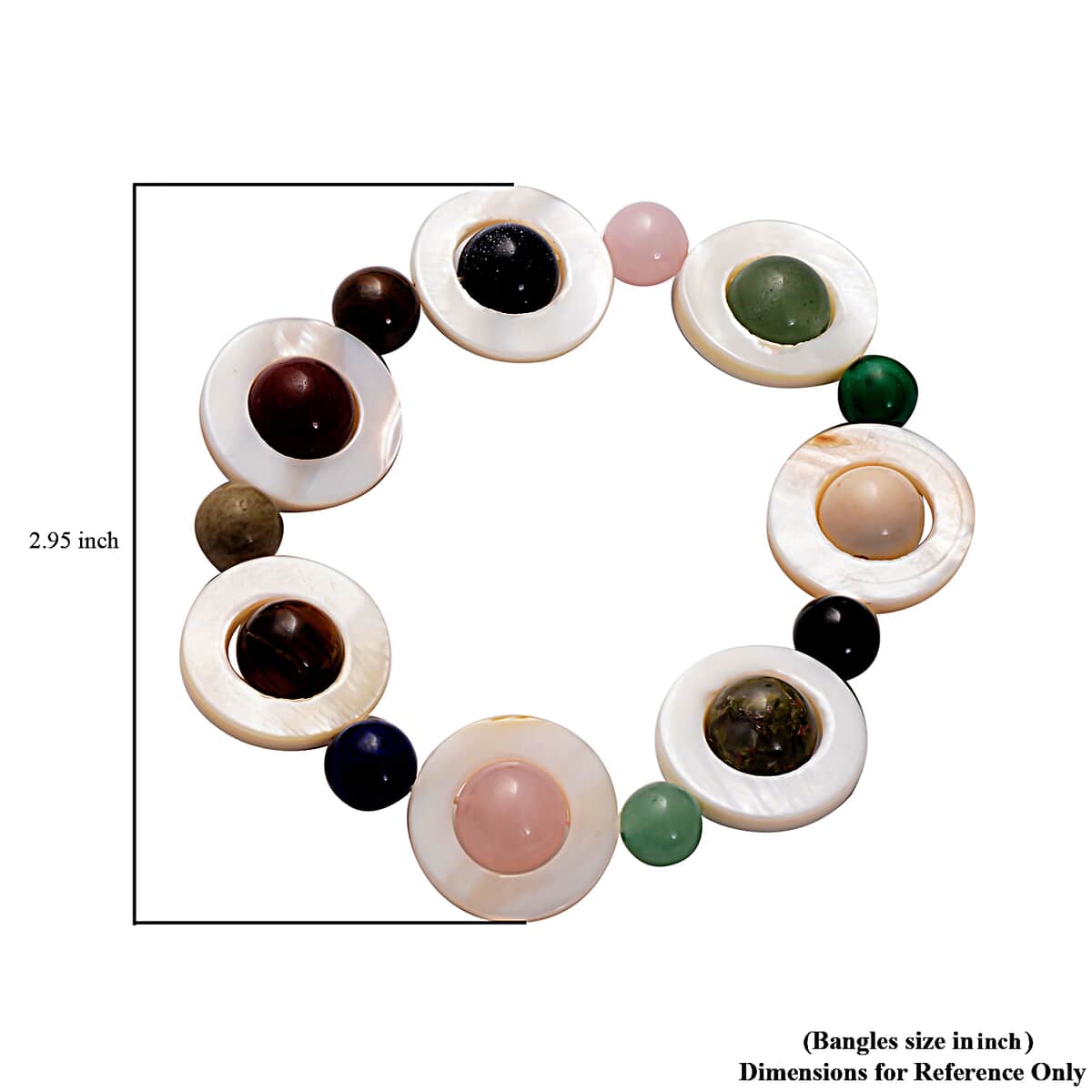 Mother of Pearl and Multi Gemstone Elastic Stretch Bracelet 168.00 ctw image number 2