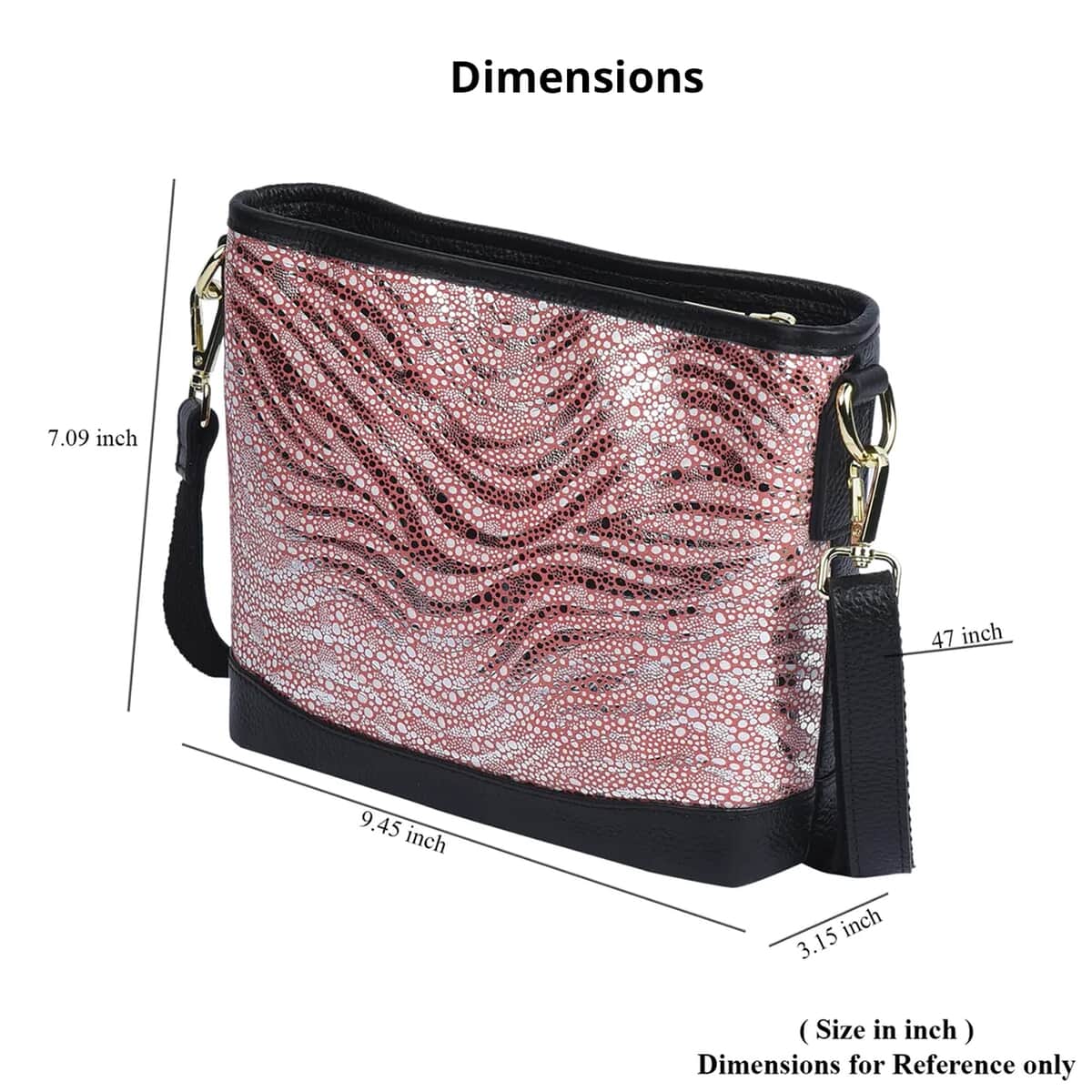 Hong Kong Closeout Collection Black and Pink Zebra Print Pattern Genuine Leather Crossbody Bag with 47 Inches Shoulder Strap image number 4