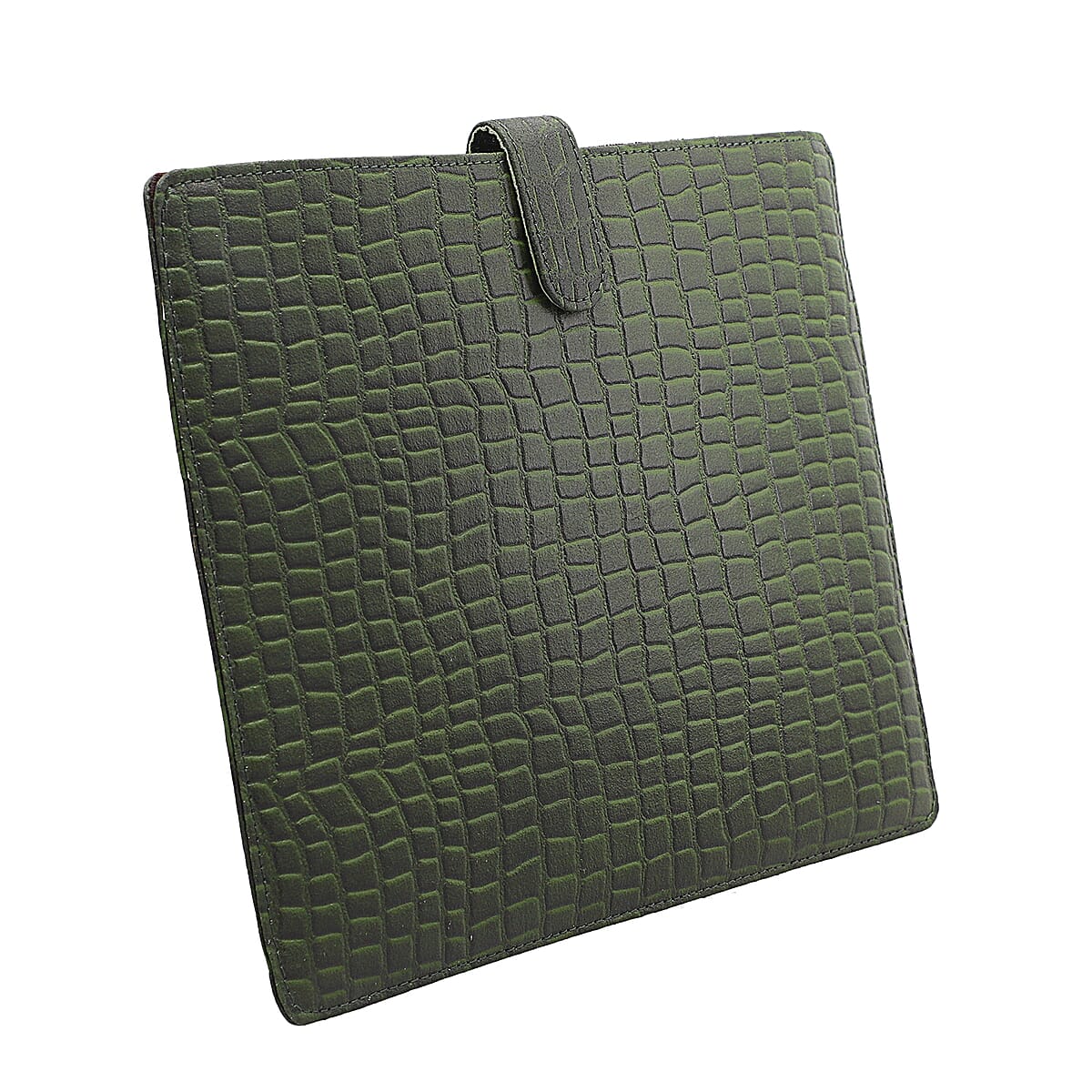 Green Croco Embossed Genuine Leather Ipad Sleeves with Magnetic Closure image number 3