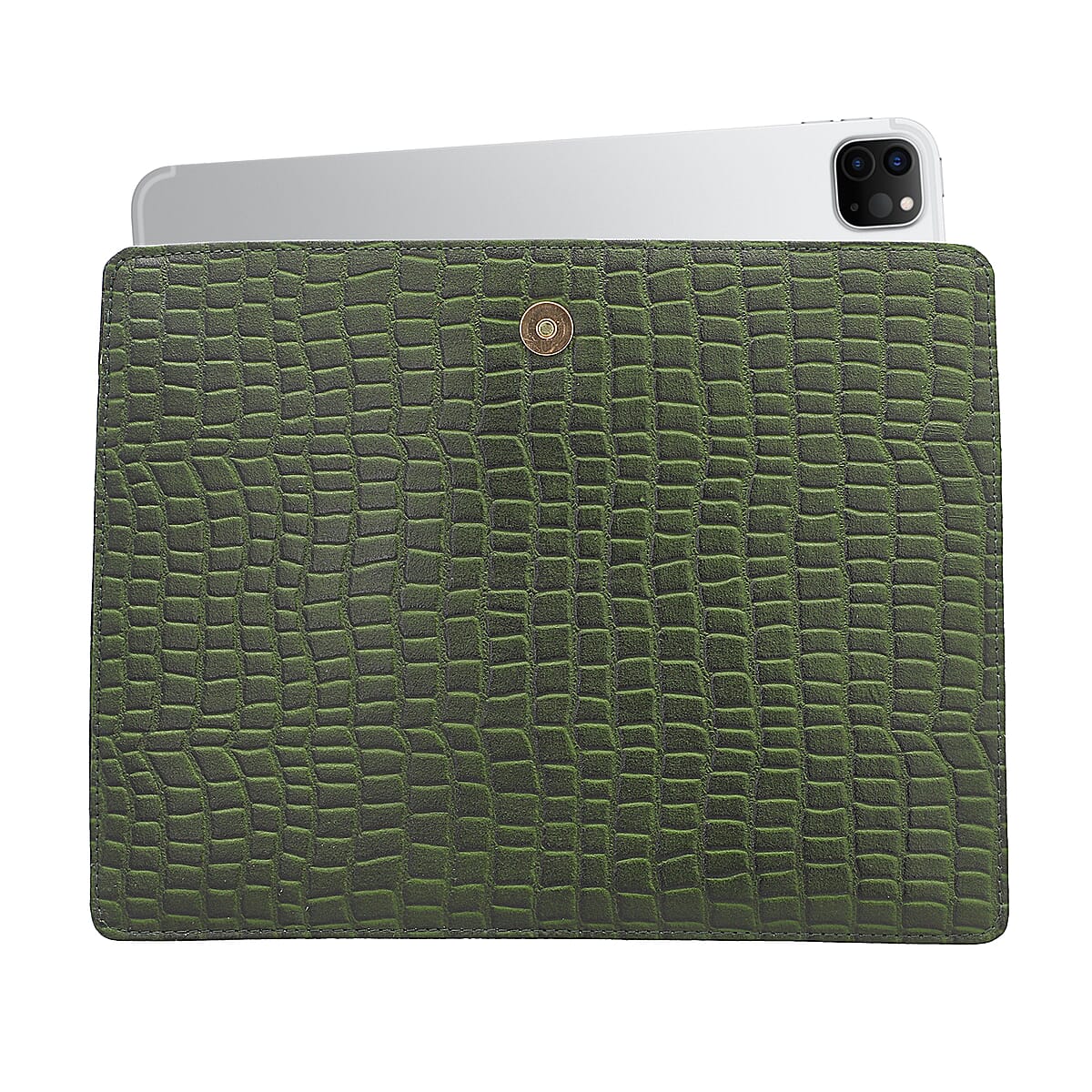 Green Croco Embossed Genuine Leather Ipad Sleeves with Magnetic Closure image number 5