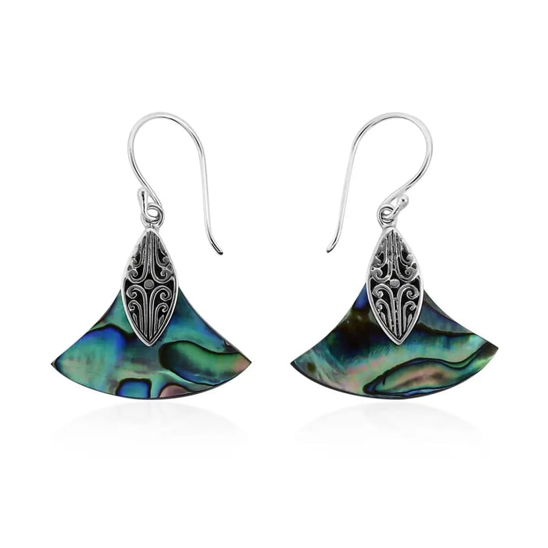 Abalone Shell Triangular Earrings in Sterling Silver