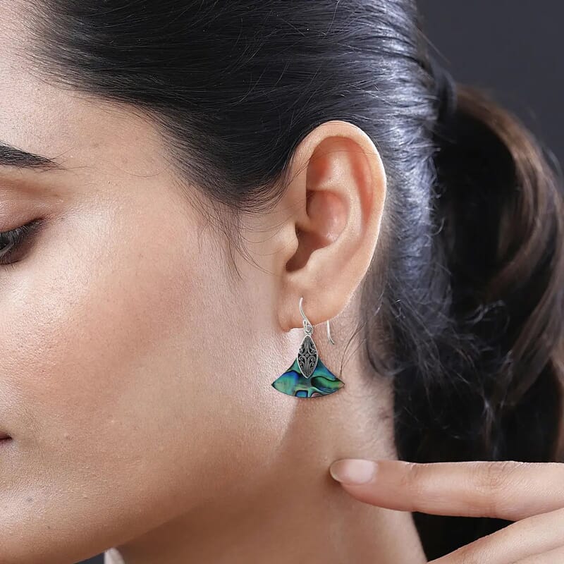 Abalone Shell Triangular Earrings in Sterling Silver
