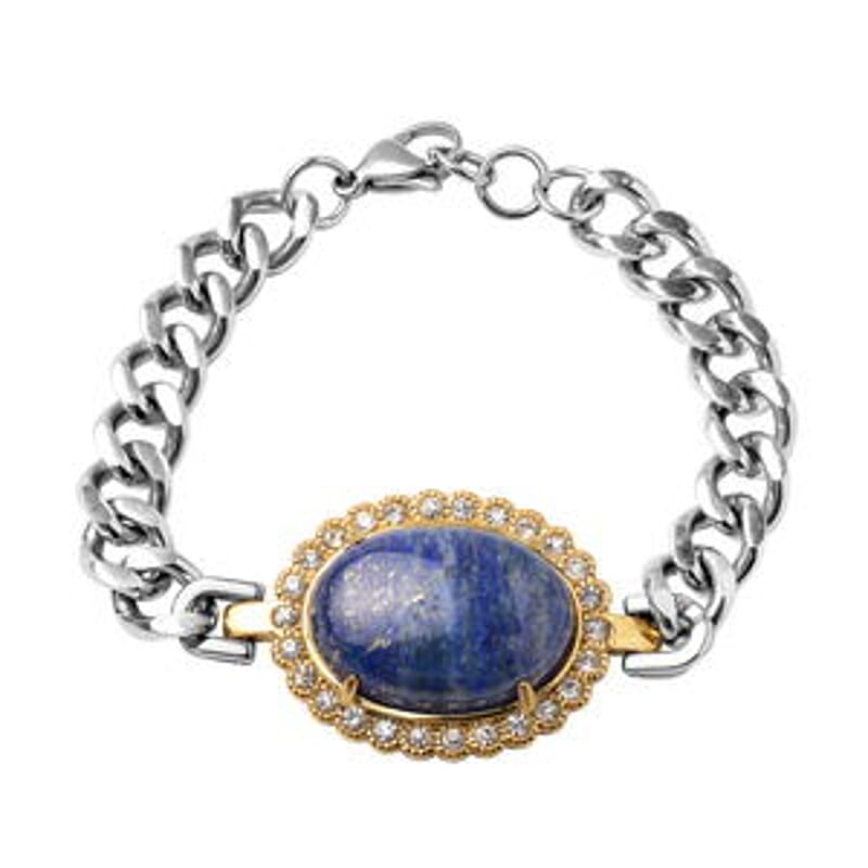Lapis Lazuli and Austrain Crystal 41.00 ctw Bracelet in Stainless Steel (7.50 In)