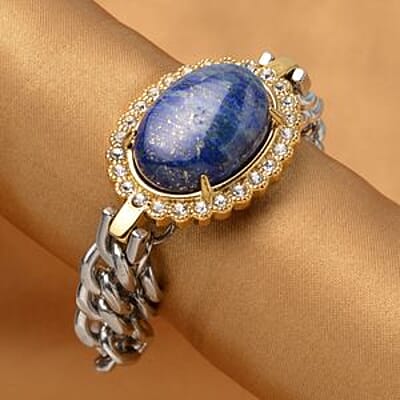 Lapis Lazuli and Austrain Crystal 41.00 ctw Bracelet in Stainless Steel (7.50 In)