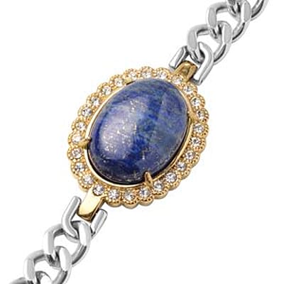 Lapis Lazuli and Austrain Crystal 41.00 ctw Bracelet in Stainless Steel (7.50 In)