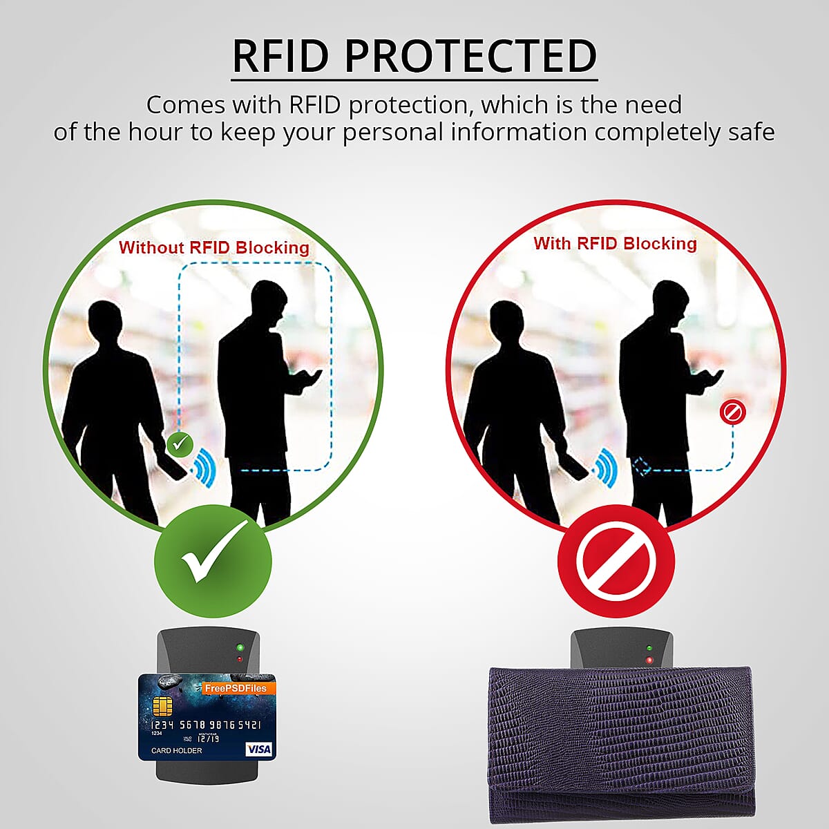 Purple 100% Lizard Embossed RFID Genuine Leather Wallet for Women , Leather Purse , Card Holder , Designer Wallet image number 2