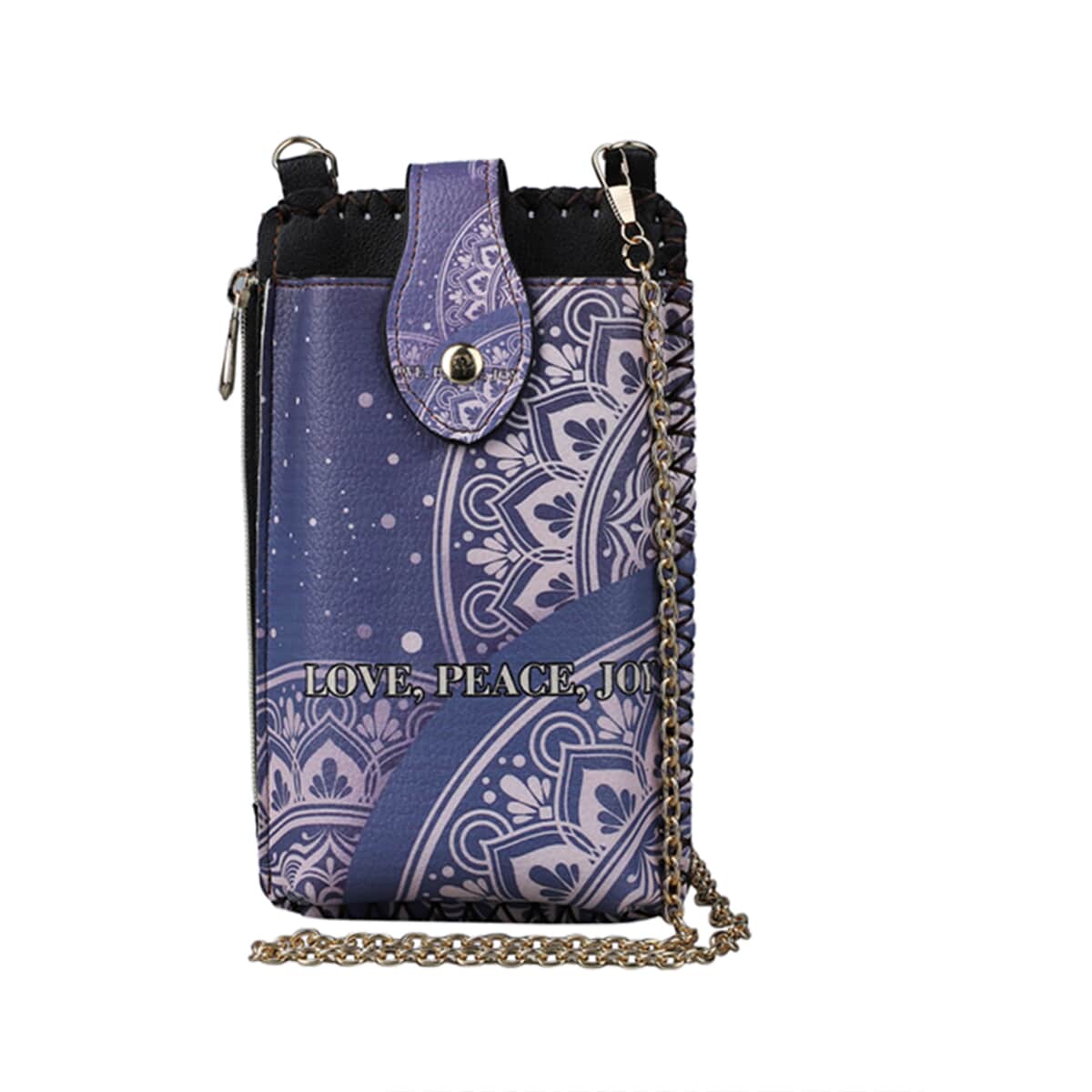 Navy Bohemian Pattern Faux Leather Cell Phone Bag (4.13"x7.09") with Shoulder Strap image number 0