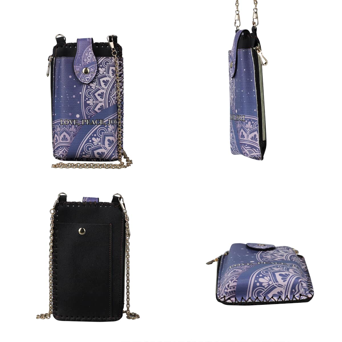 Navy Bohemian Pattern Faux Leather Cell Phone Bag (4.13"x7.09") with Shoulder Strap image number 3
