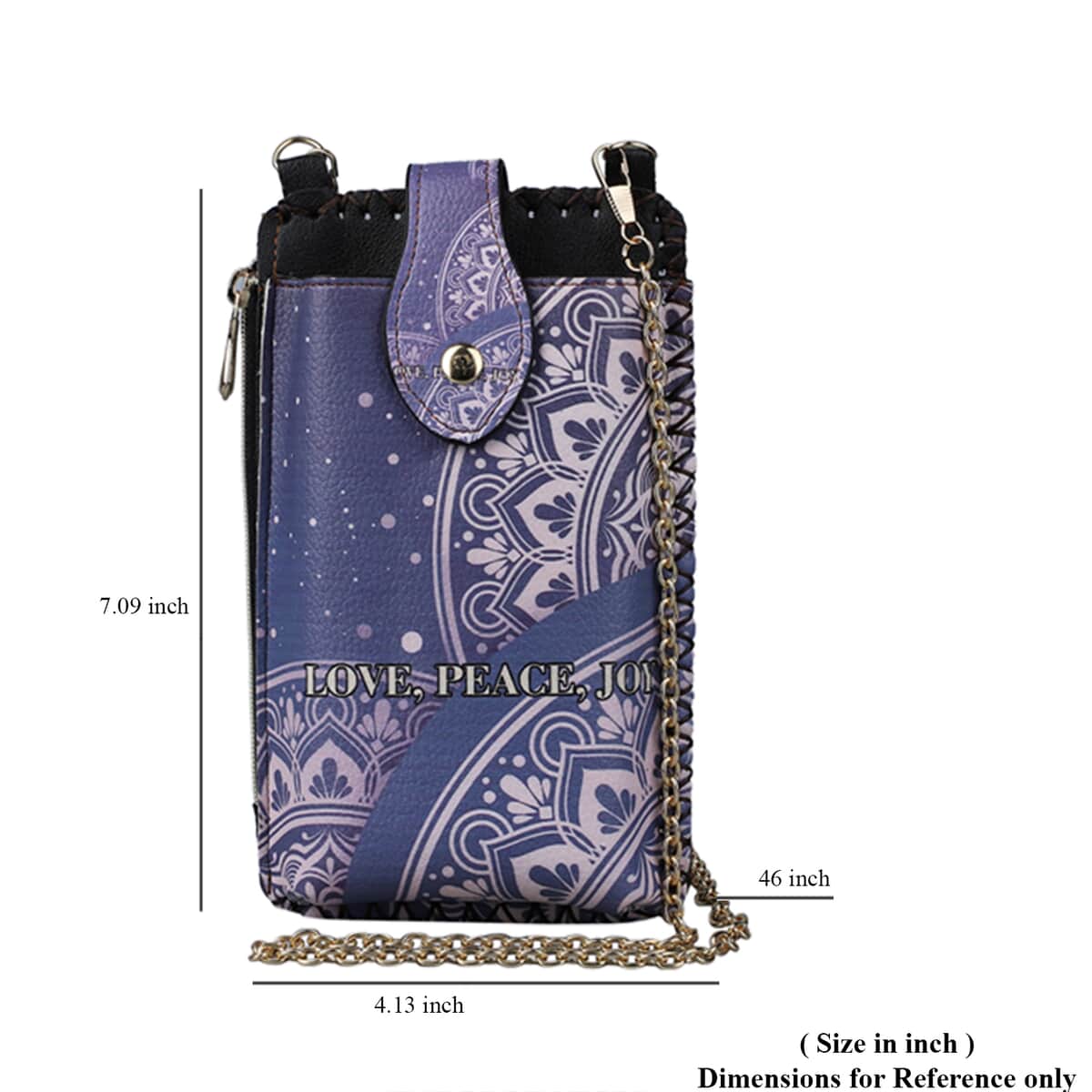 Navy Bohemian Pattern Faux Leather Cell Phone Bag (4.13"x7.09") with Shoulder Strap image number 6