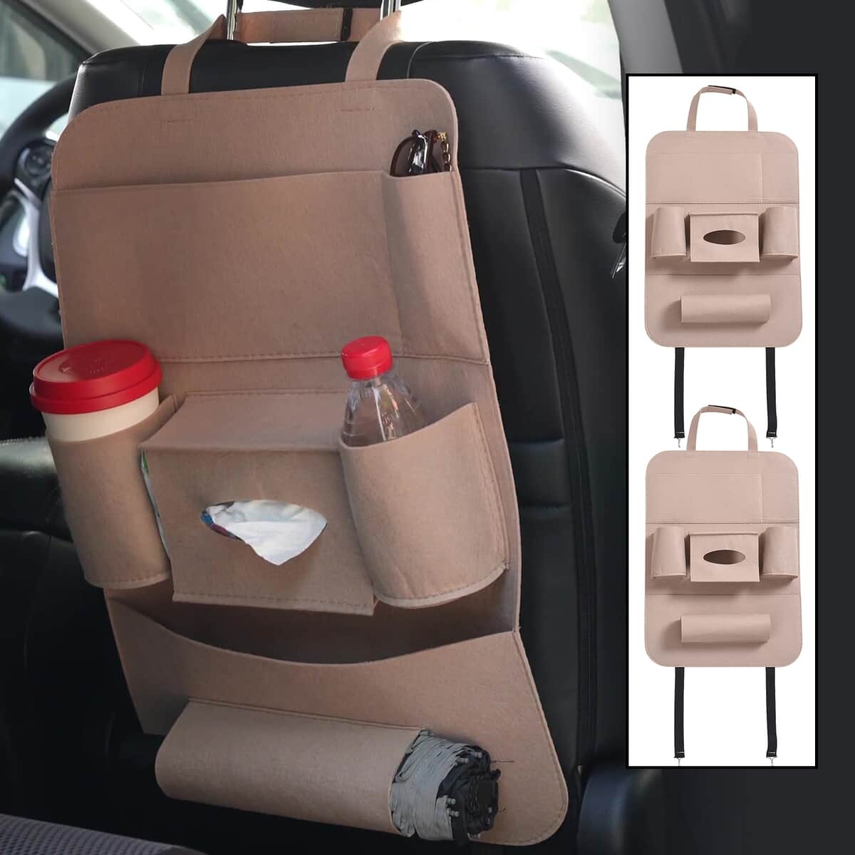 Set of 2 Multi-Function Car Seat Storage Bag - Beige (15.75"x21.65") image number 1