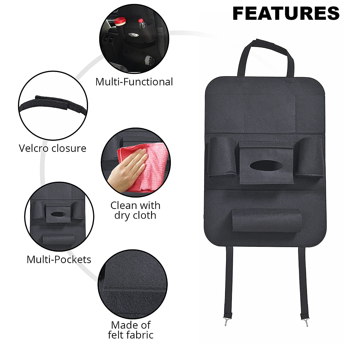 Set of 2 Multi-Function Car Seat Storage Bag - Black image number 2