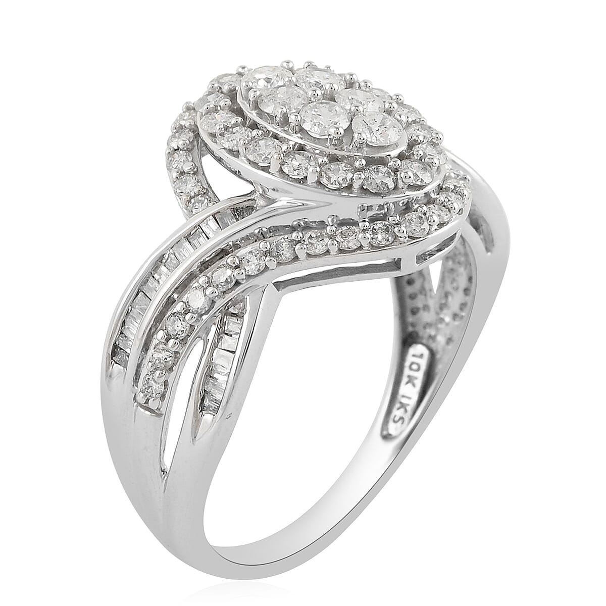NY Closeout 1.00 ctw Diamond G-H I1 Ring in 10K White Gold 3.40 Grams image number 2