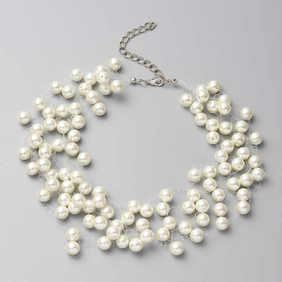 White Pearl Glass 7-9mm Beaded Necklace 18 Inches in Silvertone image number 0