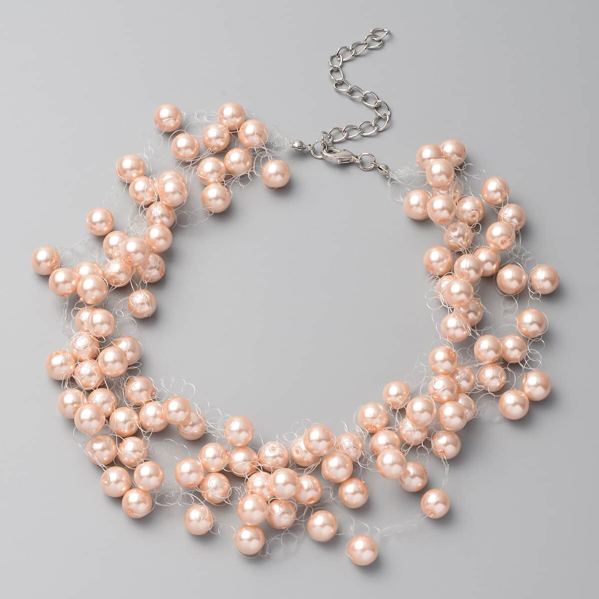 Peach Pearl Glass 7-9mm Necklace 18 Inches in Silvertone image number 0