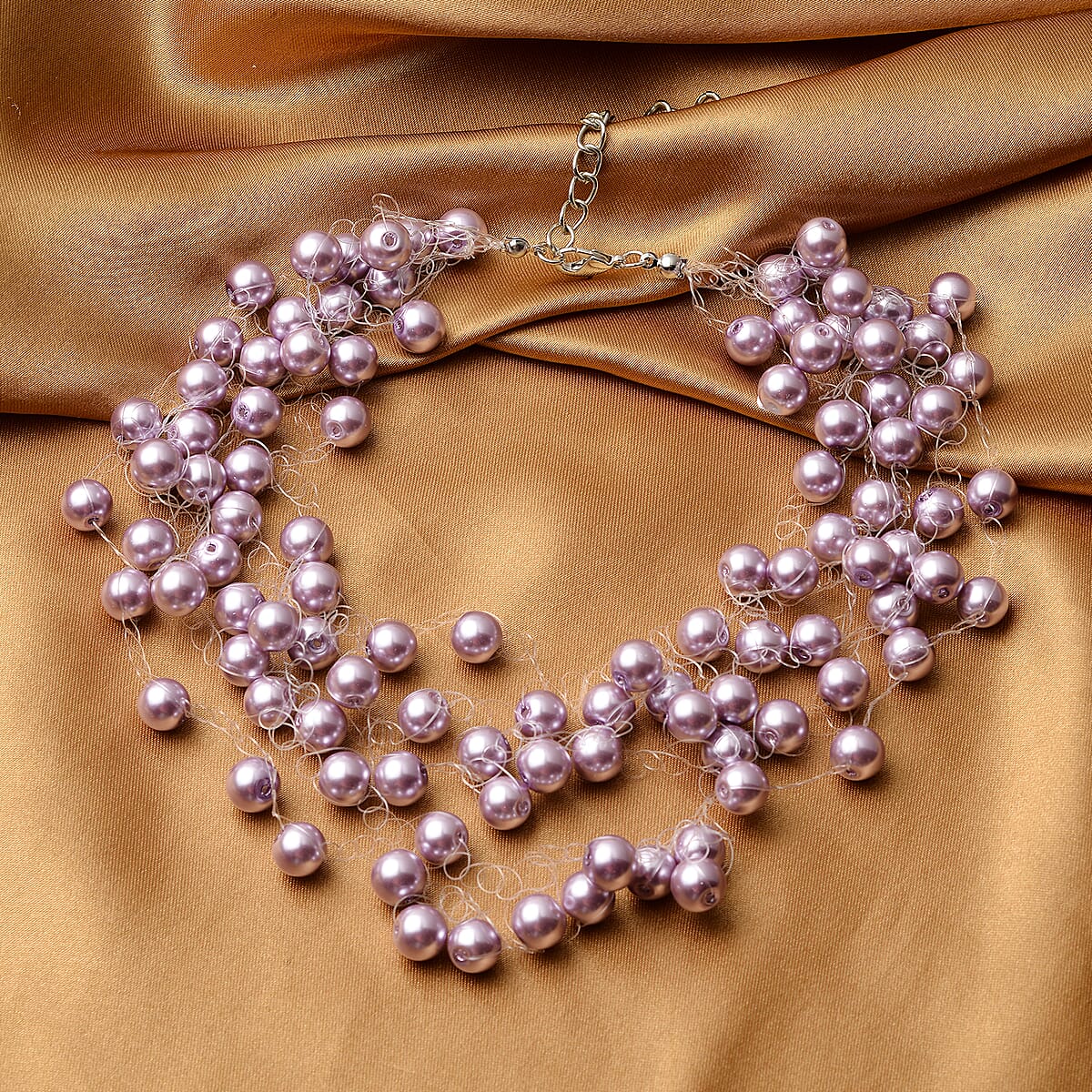Purple Pearl Glass 7-9mm Beaded Necklace 18 Inches in Silvertone image number 1
