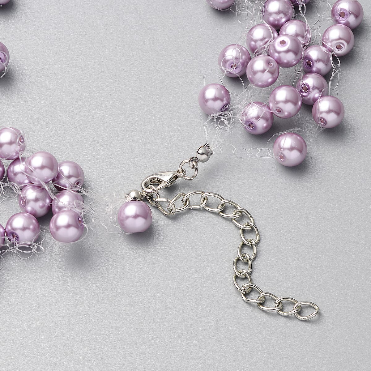 Purple Pearl Glass 7-9mm Beaded Necklace 18 Inches in Silvertone image number 2