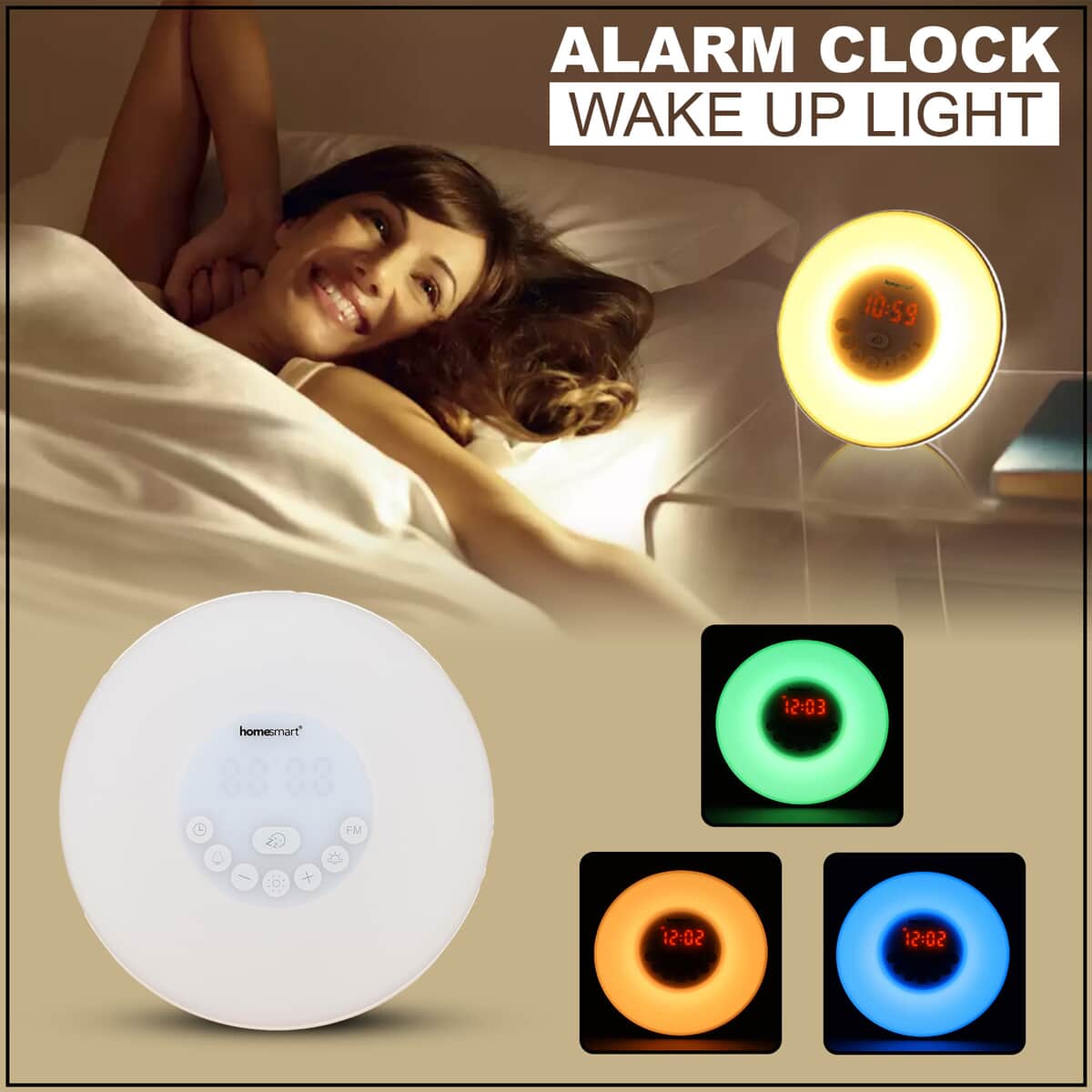 Homesmart White Wake Up Light With Alarm Clock Sunrise simulation, FM Radio, Color changing, Snooze, 10 Brightness Setting, 6 Natural Sounds image number 1