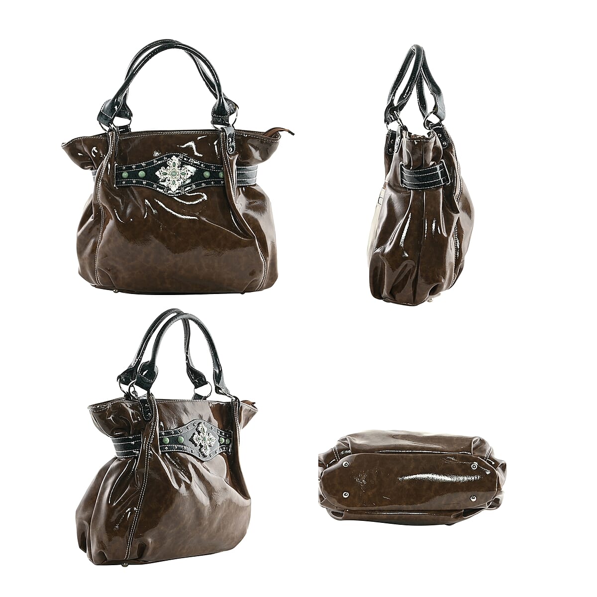 American West Style Brown and Green Faux Leather, Cross Style Shoulder Bag image number 2