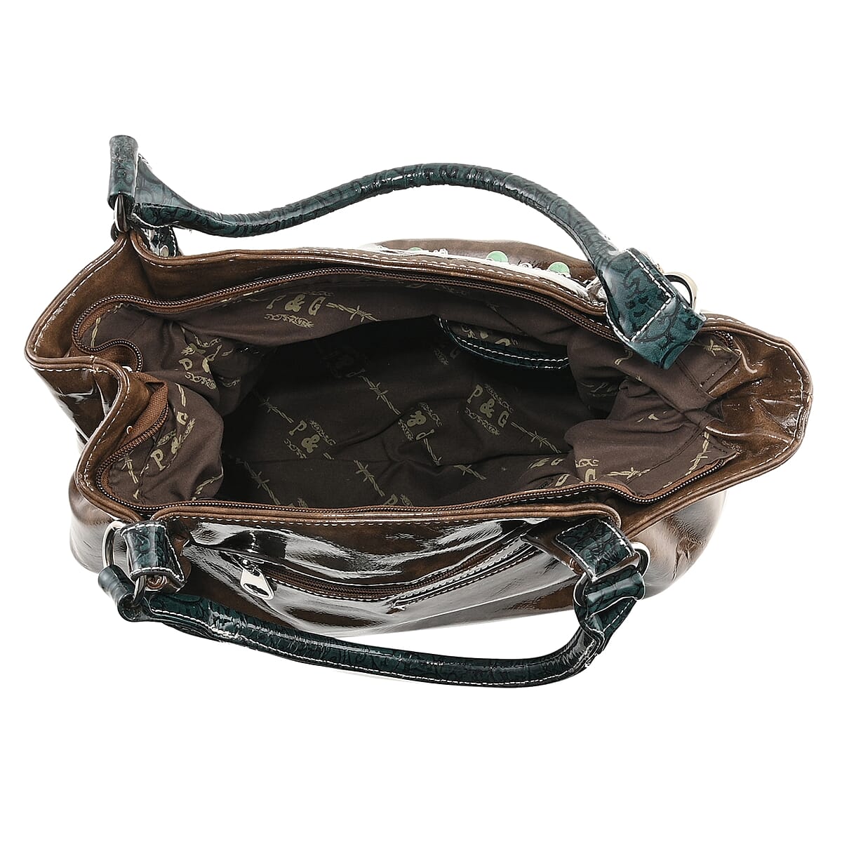 American West Style Brown and Green Faux Leather, Cross Style Shoulder Bag image number 3
