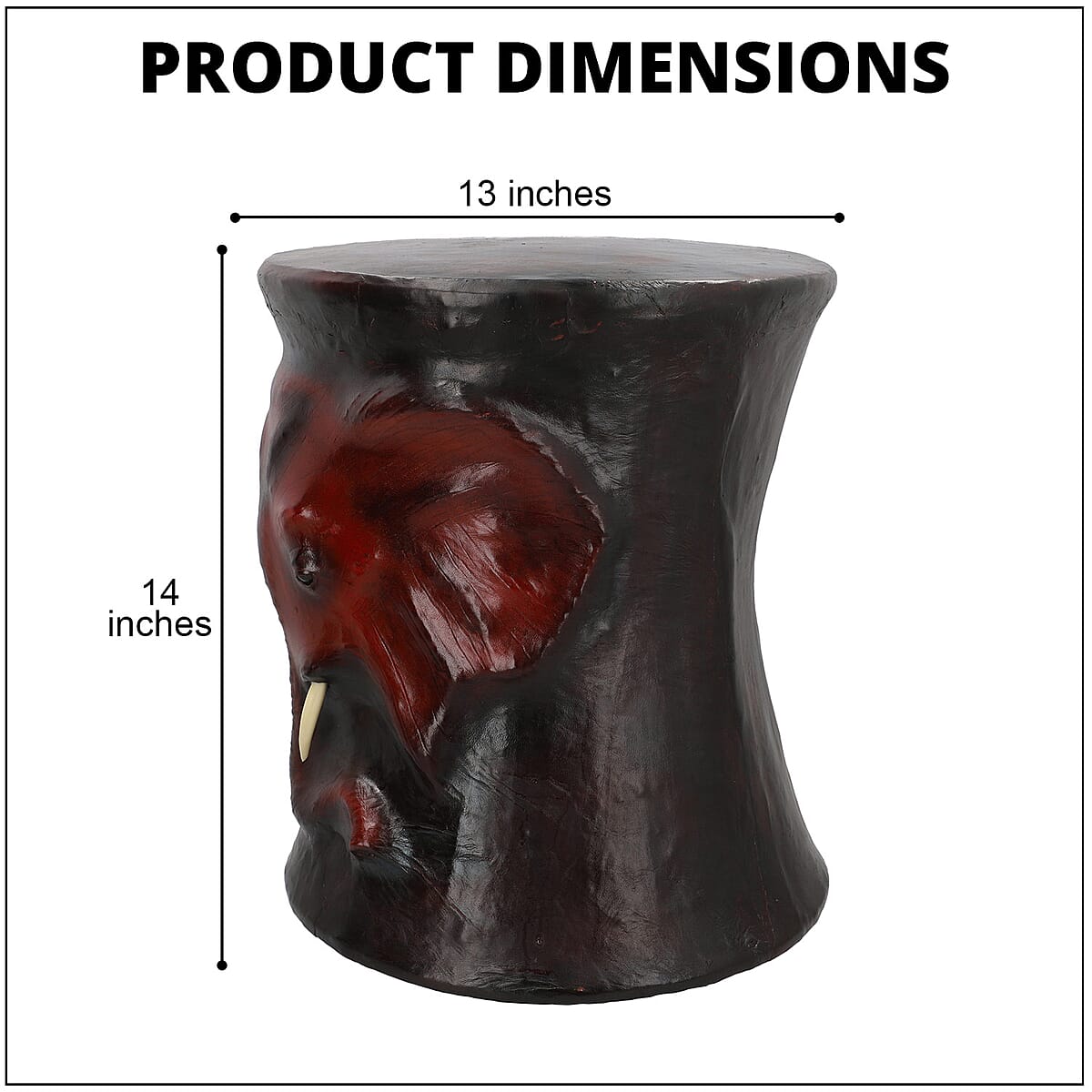 Handcrafted Leather Elephant Head Embossed Stool (14"x13") image number 3