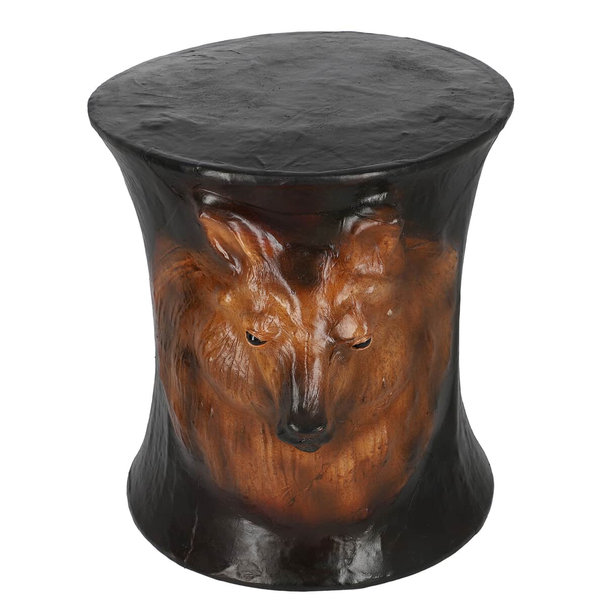 Handcrafted Leather Wolf Head Embossed Stool image number 4
