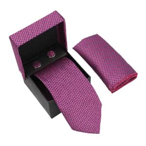 Magenta Polyester Set of Tie, Cufflinks and Pocket Square