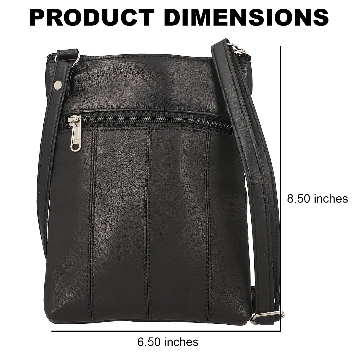 Black 100% Genuine Leather Triple Zip Sling Crossbody Messenger RFID Bag with Adjustable Shoulder Strap image number 4