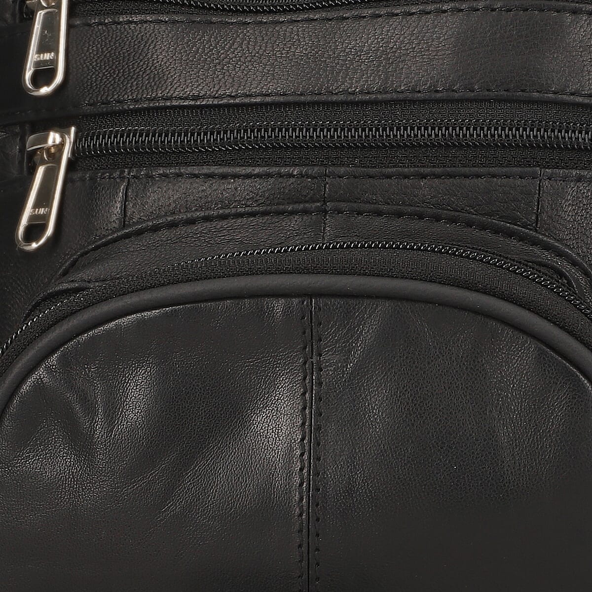 Black 100% Genuine Leather Triple Zip Sling Crossbody Messenger RFID Bag with Adjustable Shoulder Strap image number 6