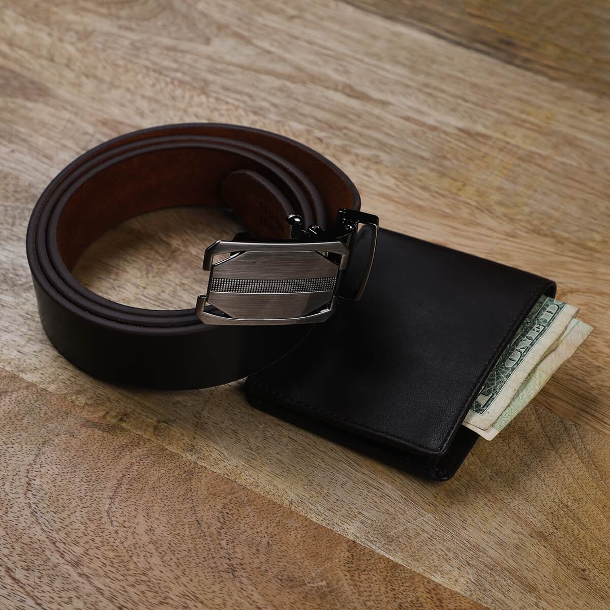 Black 100% Genuine Leather Belt (46"x1.25") and RFID Protected Wallet (4.5"x3.75") image number 1