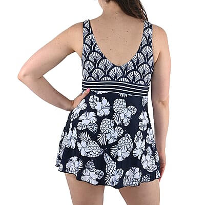 KIKIT Navy Pineapple One Piece V-Neck Tankini Swimsuit - Large