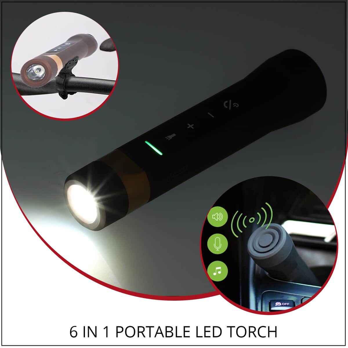 Black 6 In 1 Portable LED and Power Bank (5.98"x1.37") with USB Cable image number 1