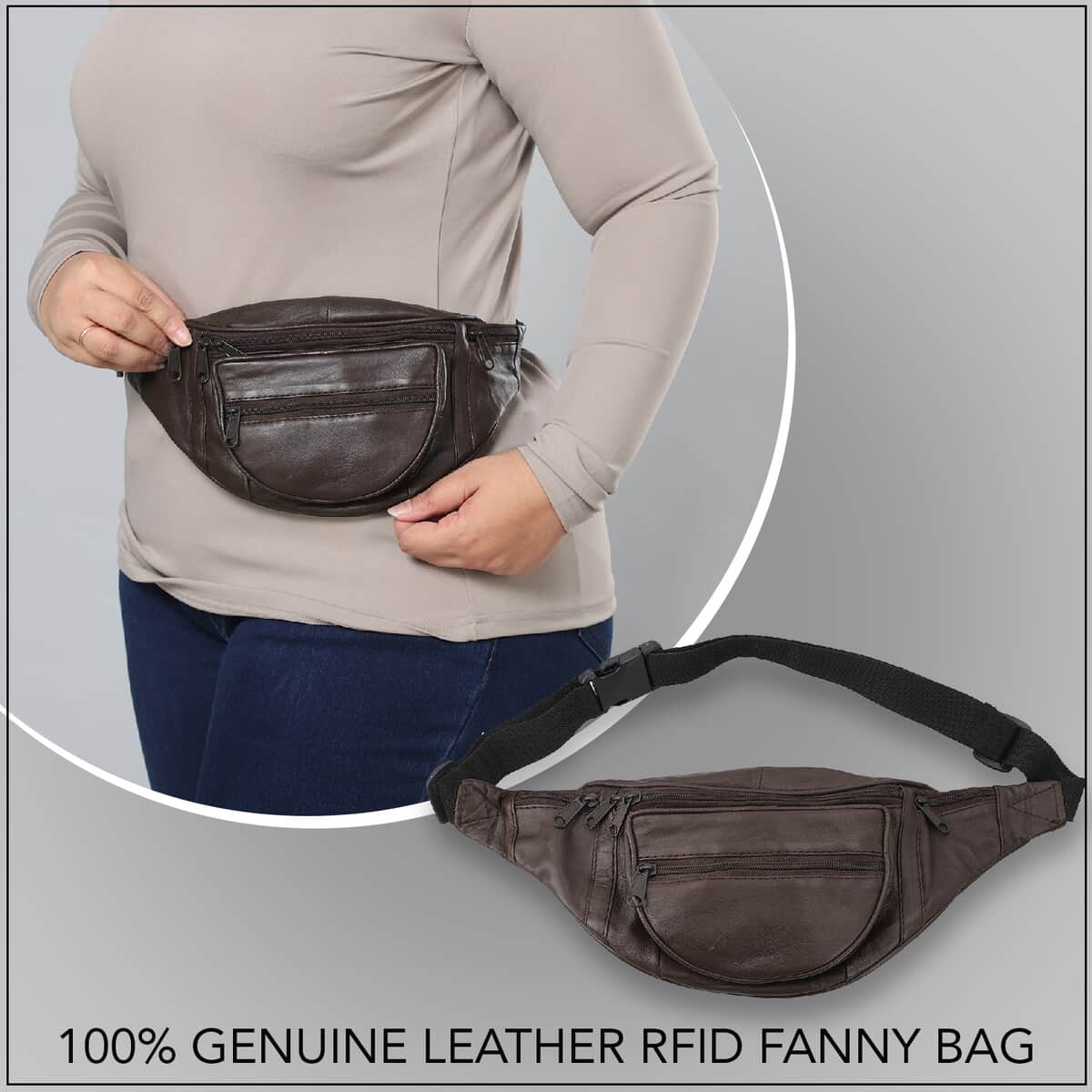 Newage Brown 100% Genuine Leather RFID Fanny Bag image number 1
