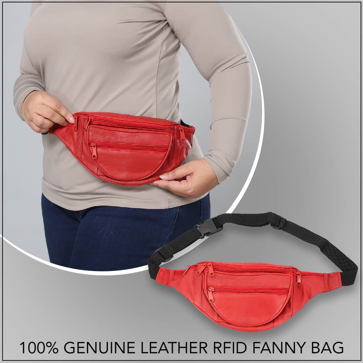 Newage Red 100% Genuine Leather RFID Fanny Bag image number 1
