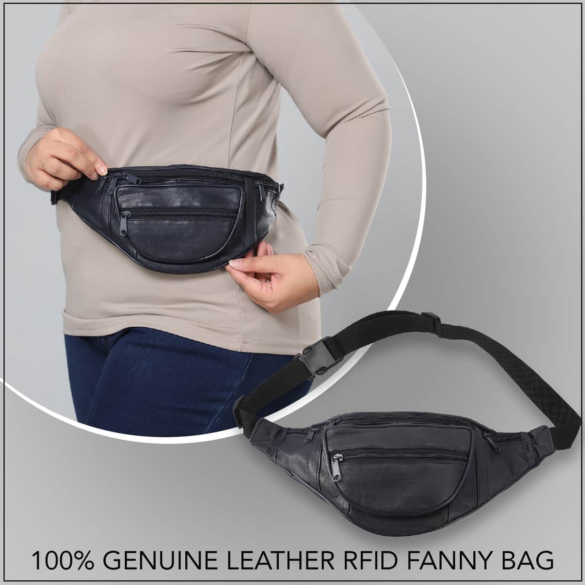 Newage Navy 100% Genuine Leather RFID Fanny Bag image number 1