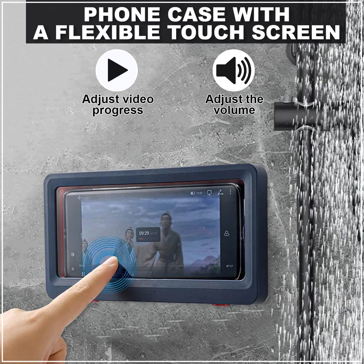 Dark Blue Waterproof Wall-mounted Phone Case with a Flexible Touch Screen image number 1