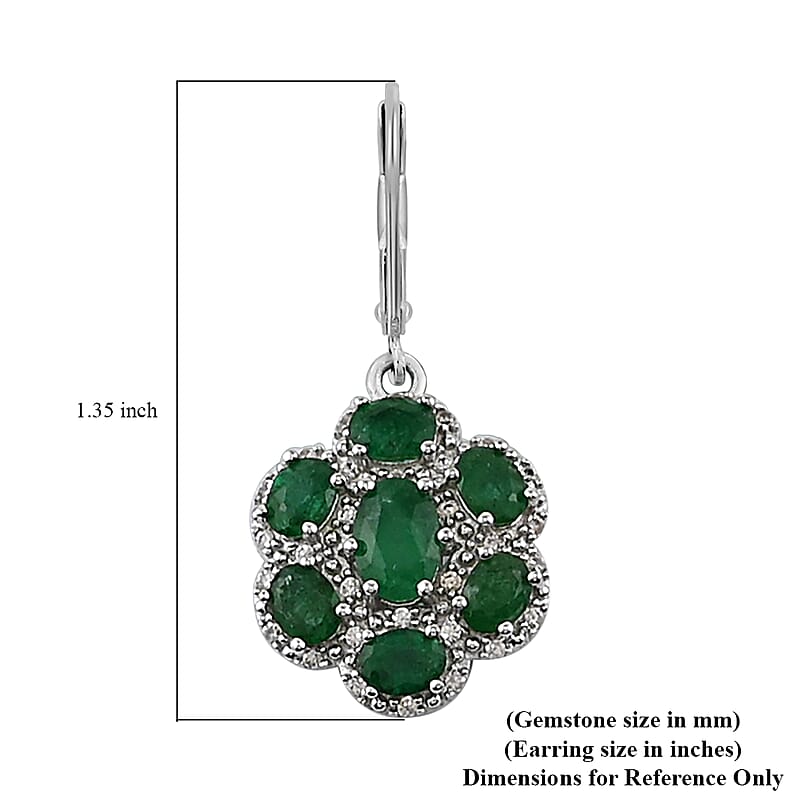 AAA Kagem Emerald and White Zircon Floral Lever Back Earrings in Sterling Silver 3.35 ctw