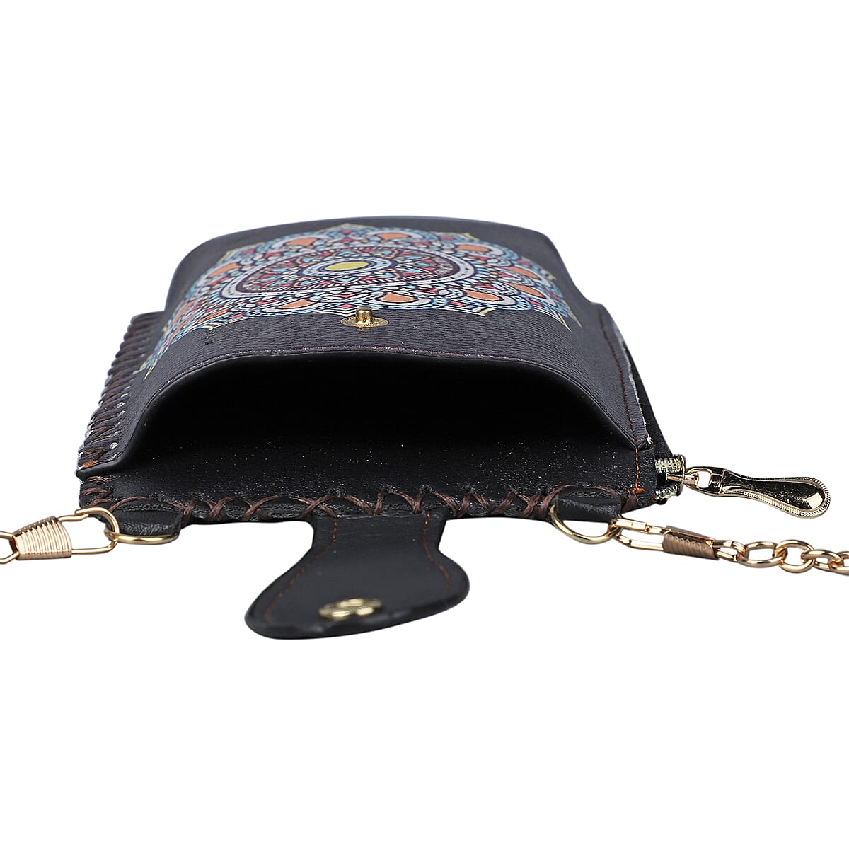 HongKong Closeout Stylish and Classic Paper Cut Pattern Cell Phone Bag with Chain Shoulder Strap - Dark Brown image number 4