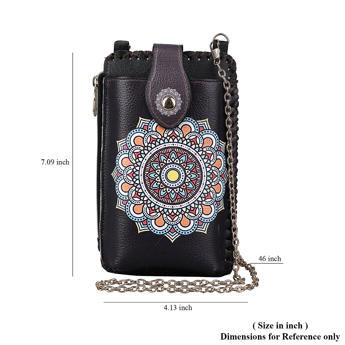 HongKong Closeout Stylish and Classic Paper Cut Pattern Cell Phone Bag with Chain Shoulder Strap - Dark Brown image number 6