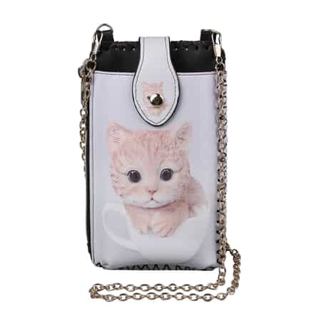 HongKong Closeout Stylish and Classic Cat Pattern Cell Phone Bag with Chain Shoulder Strap -Gray image number 0