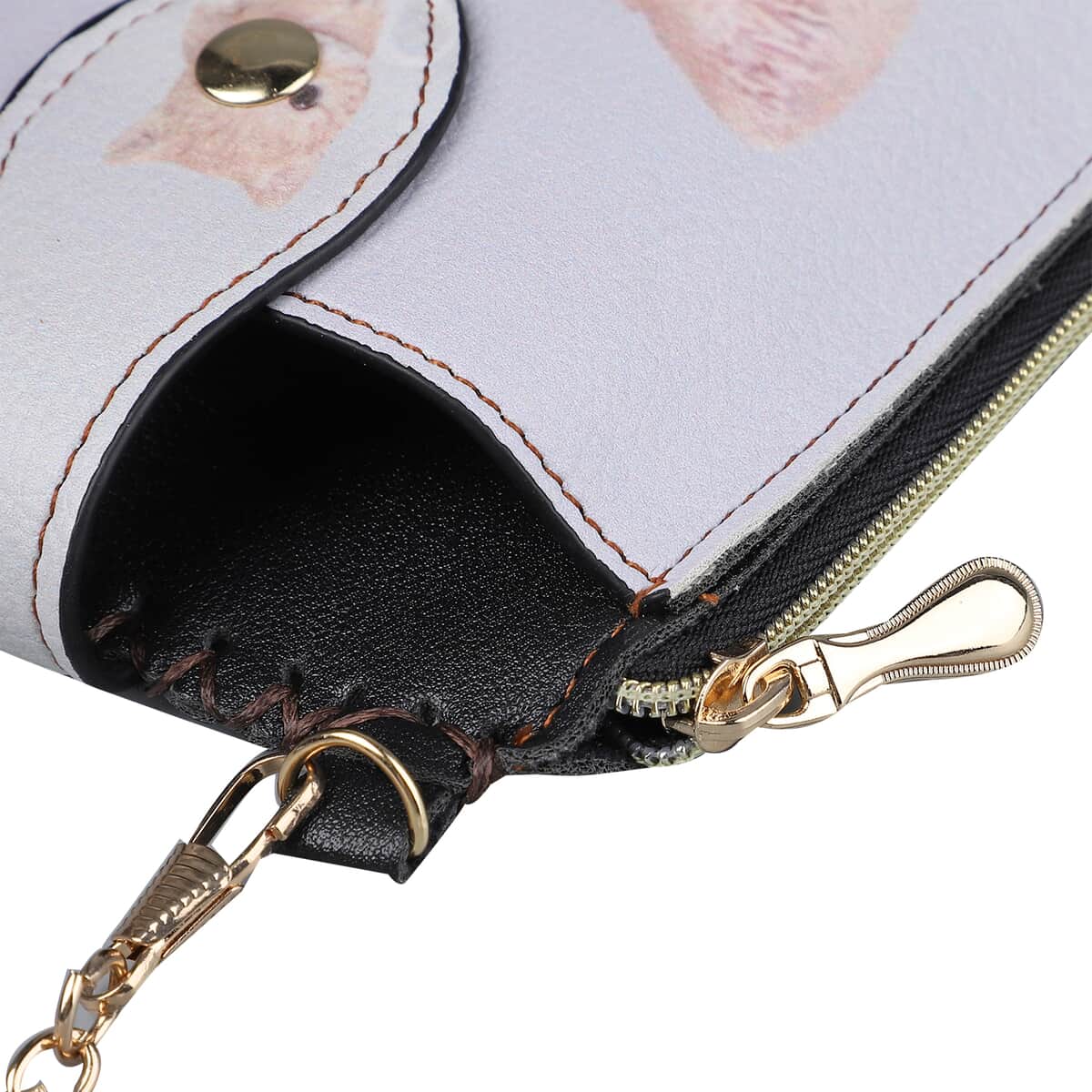 HongKong Closeout Stylish and Classic Cat Pattern Cell Phone Bag with Chain Shoulder Strap -Gray image number 3