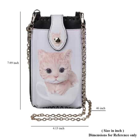 HongKong Closeout Stylish and Classic Cat Pattern Cell Phone Bag with Chain Shoulder Strap -Gray image number 6